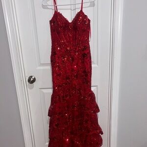 Elegant Red Sequin Prom Dress